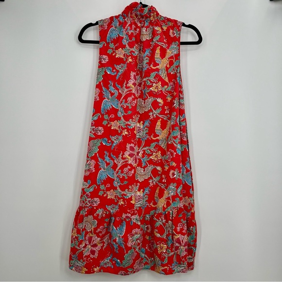 Tyler Böe Red Dragon Mini Dress Frill Neck Sleeve Floral Red Animal XL - Picture 7 of 10